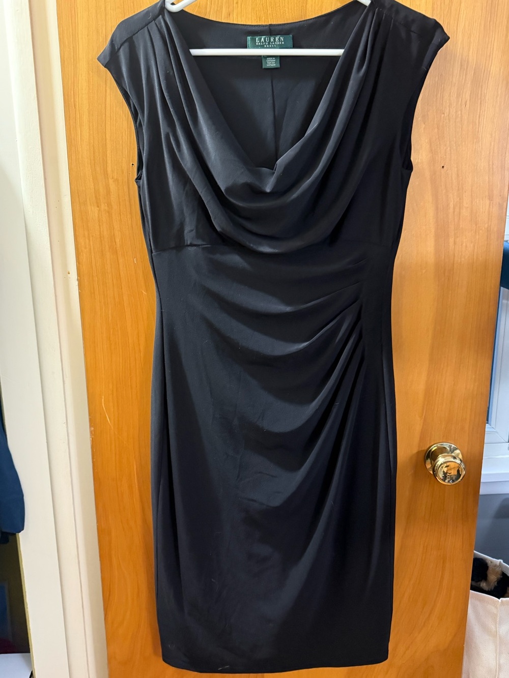 Ralph Lauren Black Draped Cowl Neck Midi Dress